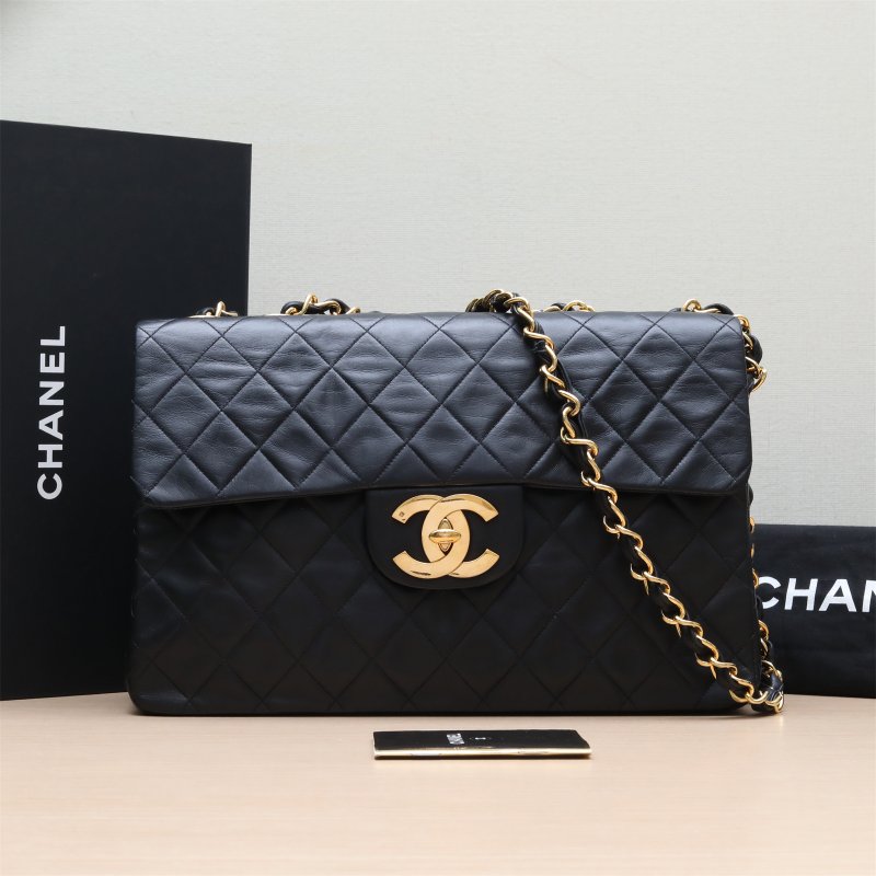 CHANEL 中古黑金羊貝嫂34肩背包-0