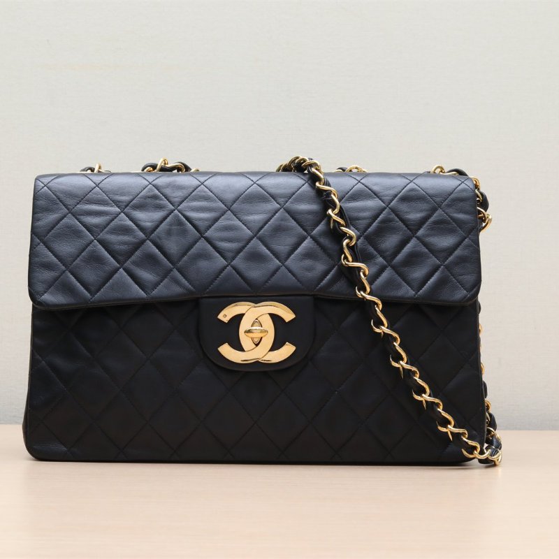 CHANEL 中古黑金羊貝嫂34肩背包-1