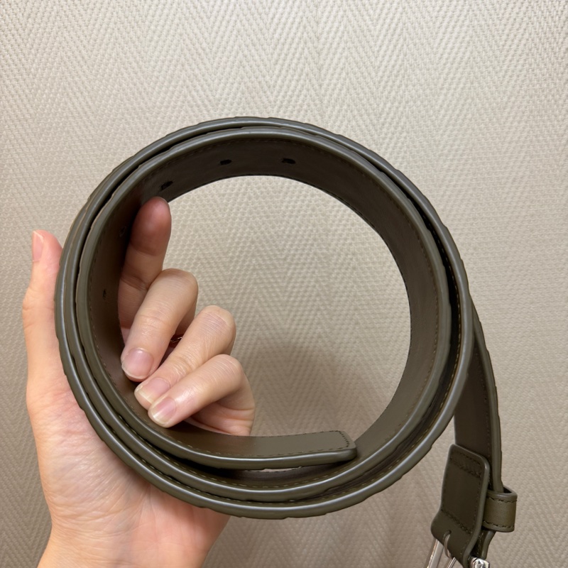 BV 軍綠色牛皮銀釦編織皮帶-6