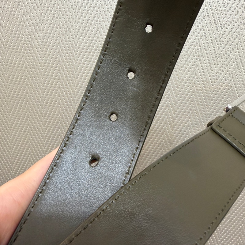 BV 軍綠色牛皮銀釦編織皮帶-9