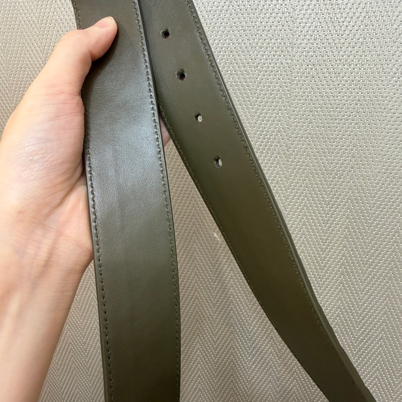 BV 軍綠色牛皮銀釦編織皮帶-11