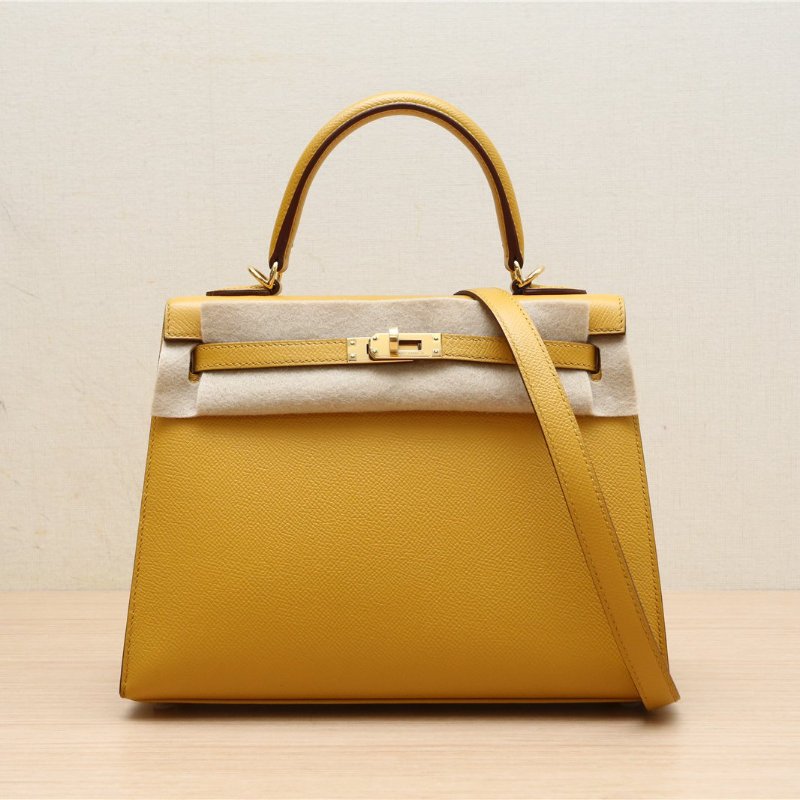 HERMES Kelly259D琥珀黃Epsom皮Z刻金扣肩背包-1