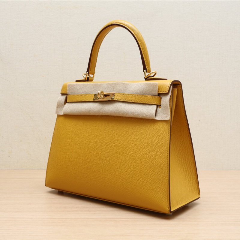 HERMES Kelly259D琥珀黃Epsom皮Z刻金扣肩背包-4