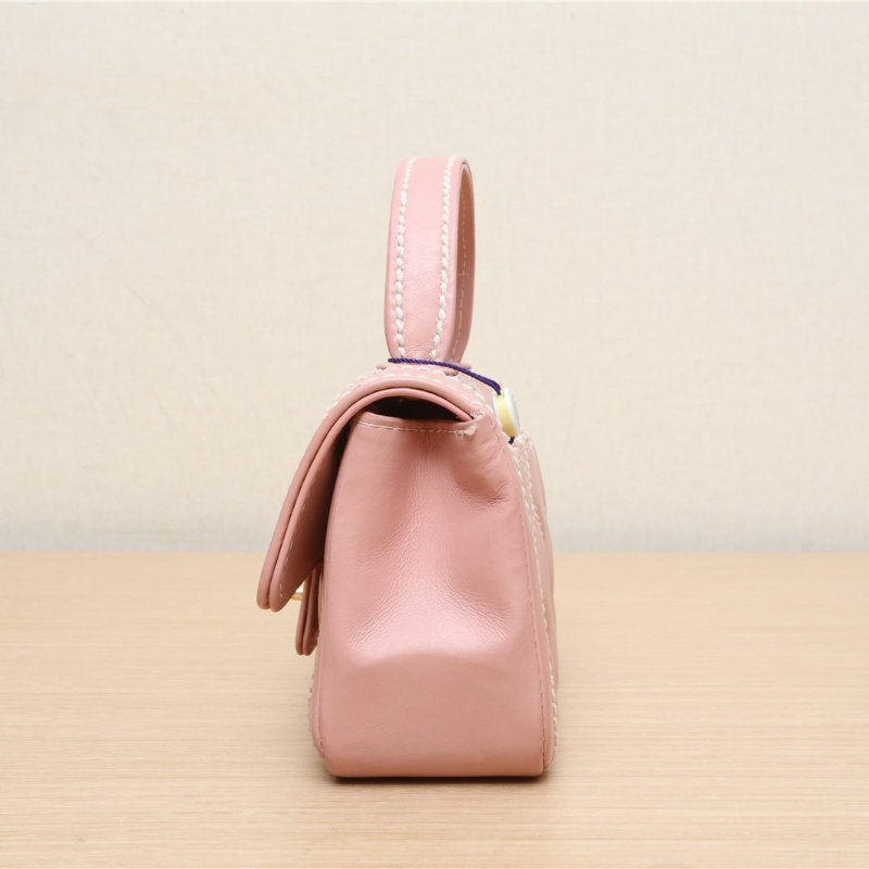 CHANEL 中古外縫線miniKelly手提包粉色9開肩背包-4