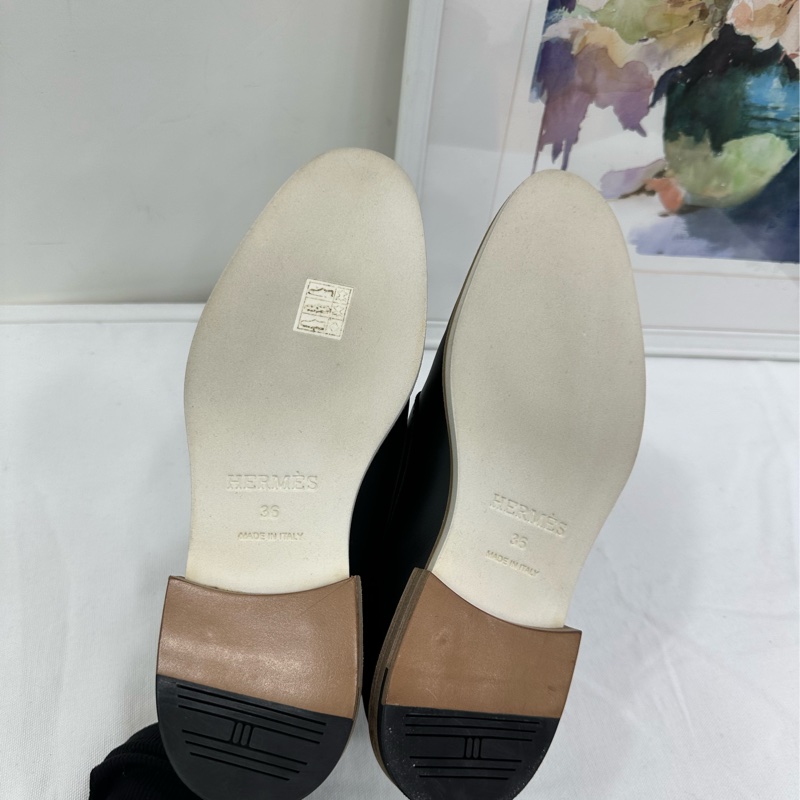 Hermes/愛馬仕 黑皮樂福鞋 36碼 閒置-3