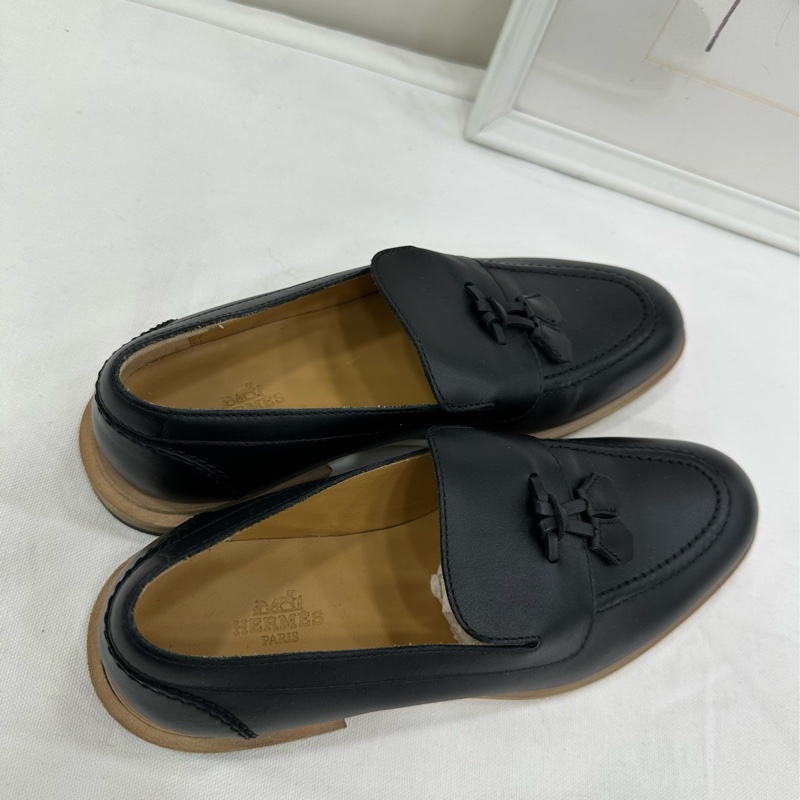 Hermes/愛馬仕 黑皮樂福鞋 36碼 閒置-4