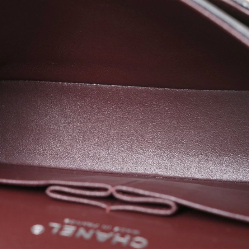 CHANEL CF口蓋包中號25.5黑色銀扣荔枝牛皮30開銀扣肩背包-2