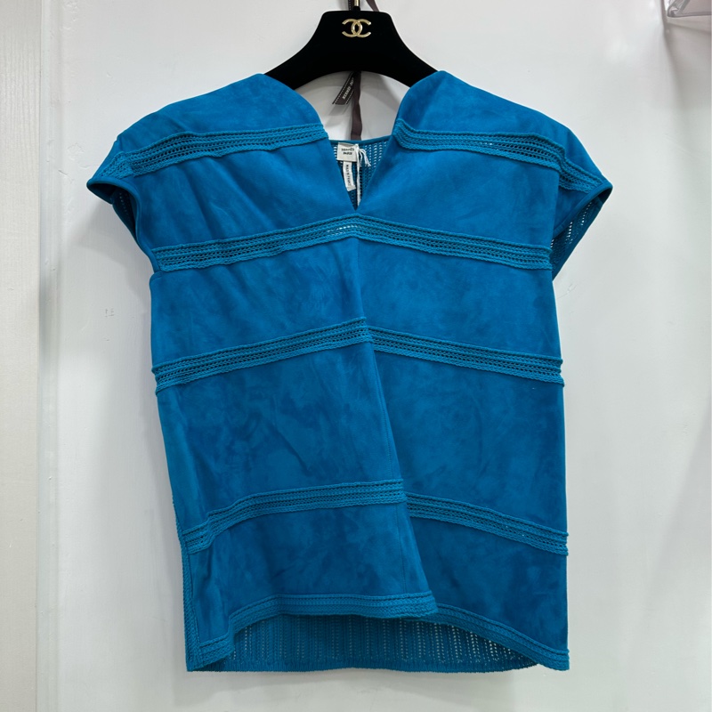 HERMES愛馬仕 絨面小羊皮洋裝 經典的藍色搭配鏤空編織。 34碼 全新吊牌-1