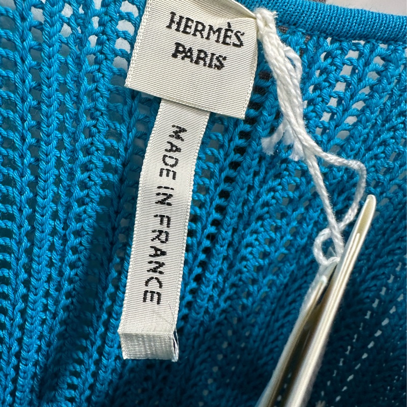 HERMES愛馬仕 絨面小羊皮洋裝 經典的藍色搭配鏤空編織。 34碼 全新吊牌-6