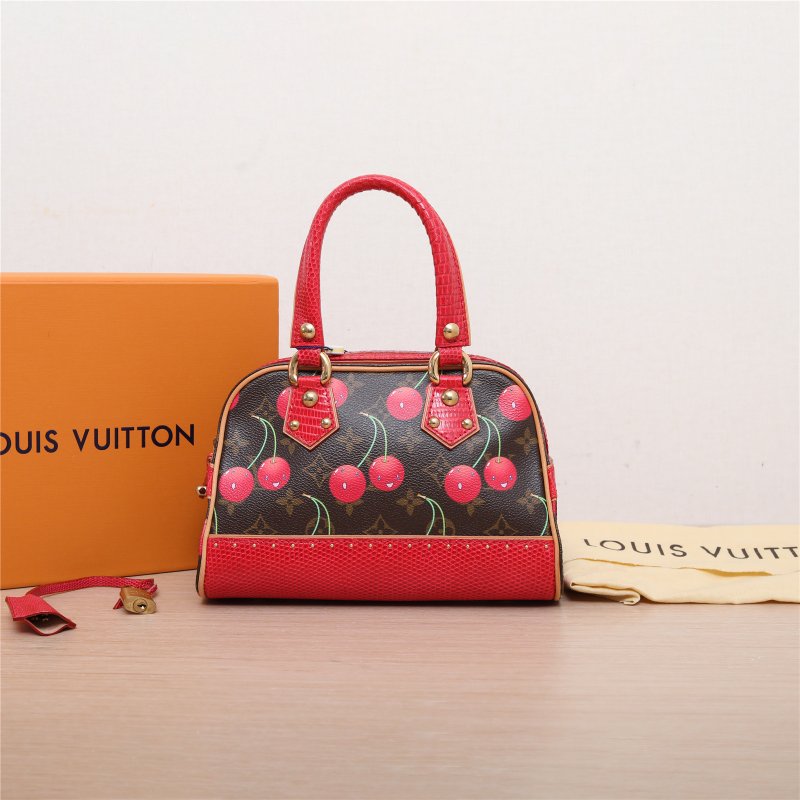 LOUIS VUITTON 中古村上隆櫻桃限定蜥蜴皮手提包印花肩背包-0