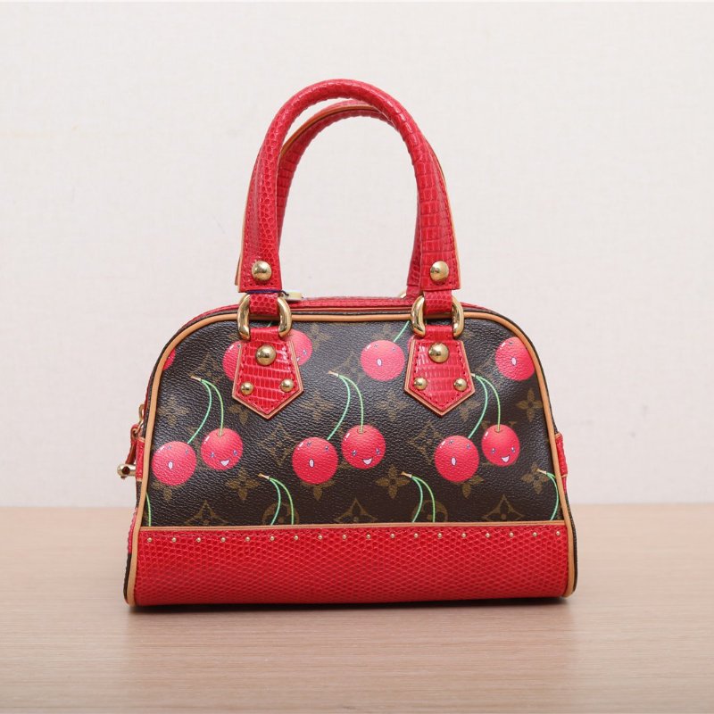 LOUIS VUITTON 中古村上隆櫻桃限定蜥蜴皮手提包印花肩背包-1