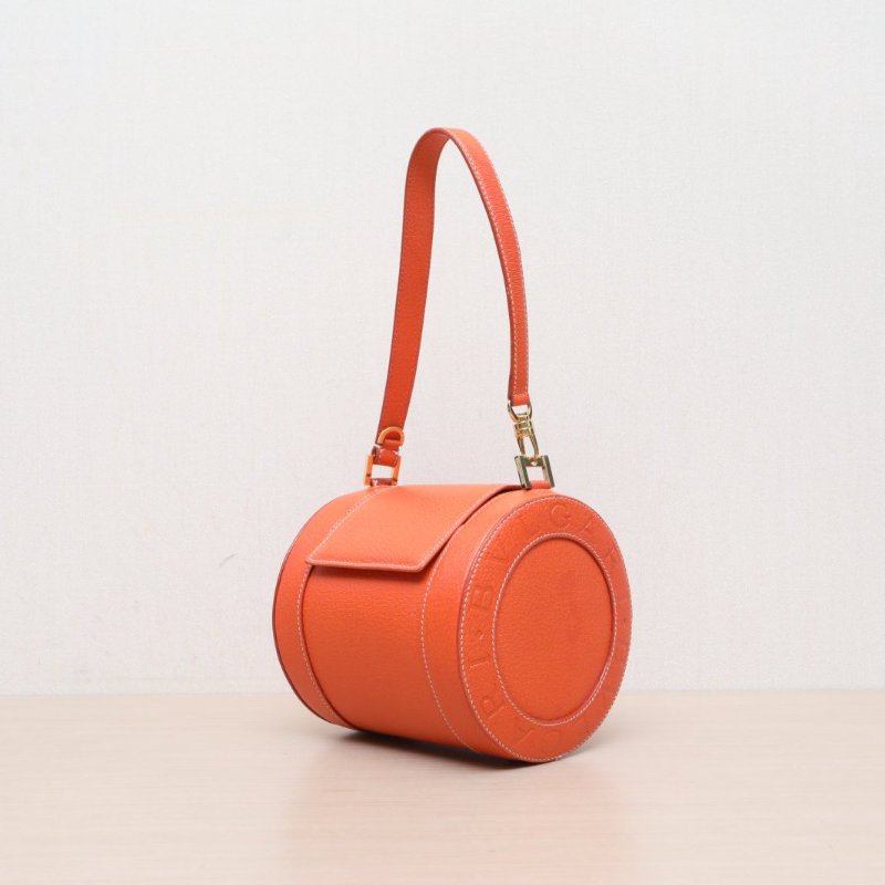 BVLGARI 中古圓桶手提包橘色肩背包-3