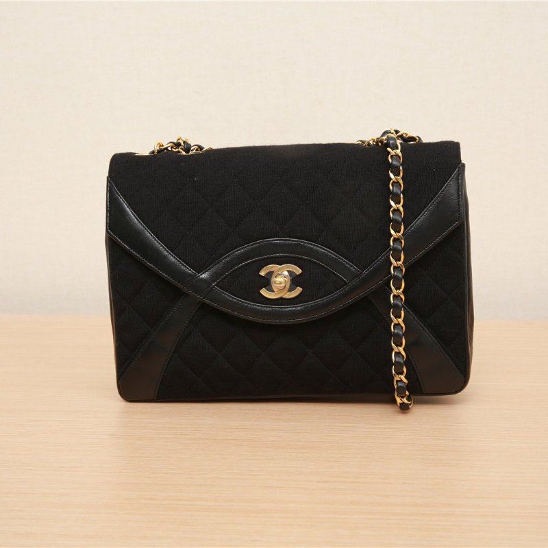 CHANEL 中古毛線拼皮CF單肩包羊皮0開肩背包-0