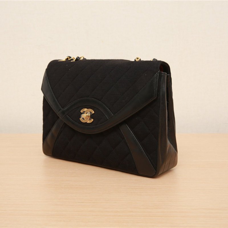 CHANEL 中古毛線拼皮CF單肩包羊皮0開肩背包-1