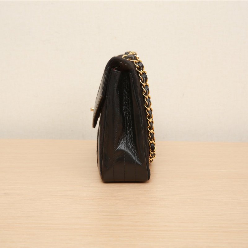 CHANEL 中古毛線拼皮CF單肩包羊皮0開肩背包-2
