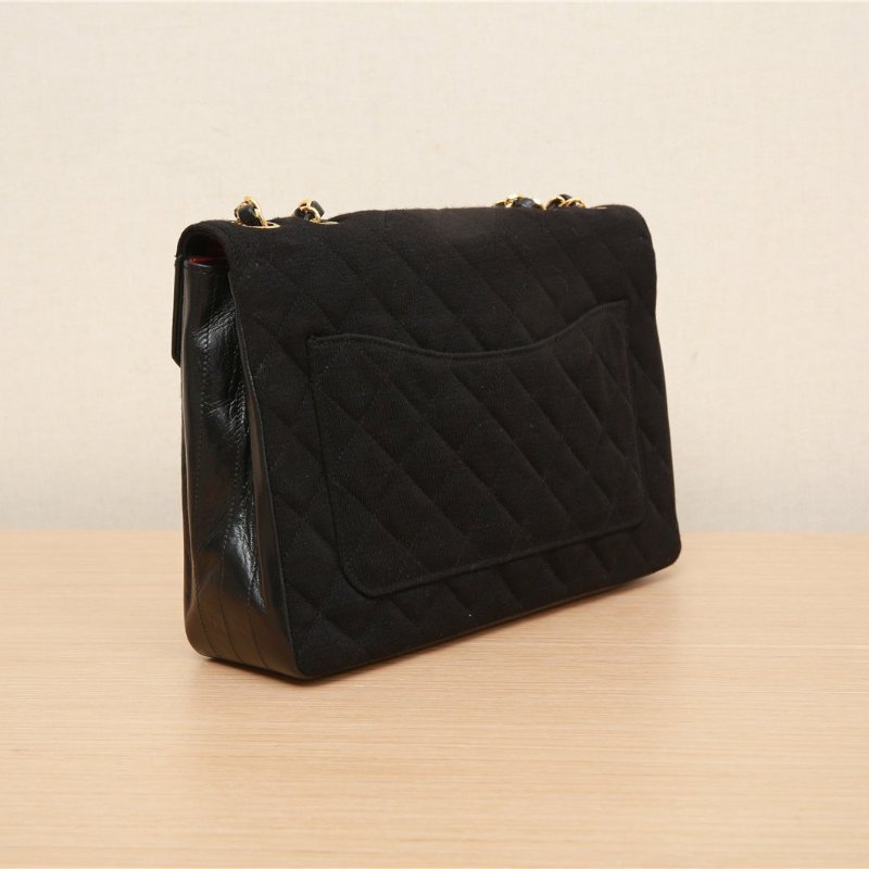 CHANEL 中古毛線拼皮CF單肩包羊皮0開肩背包-3