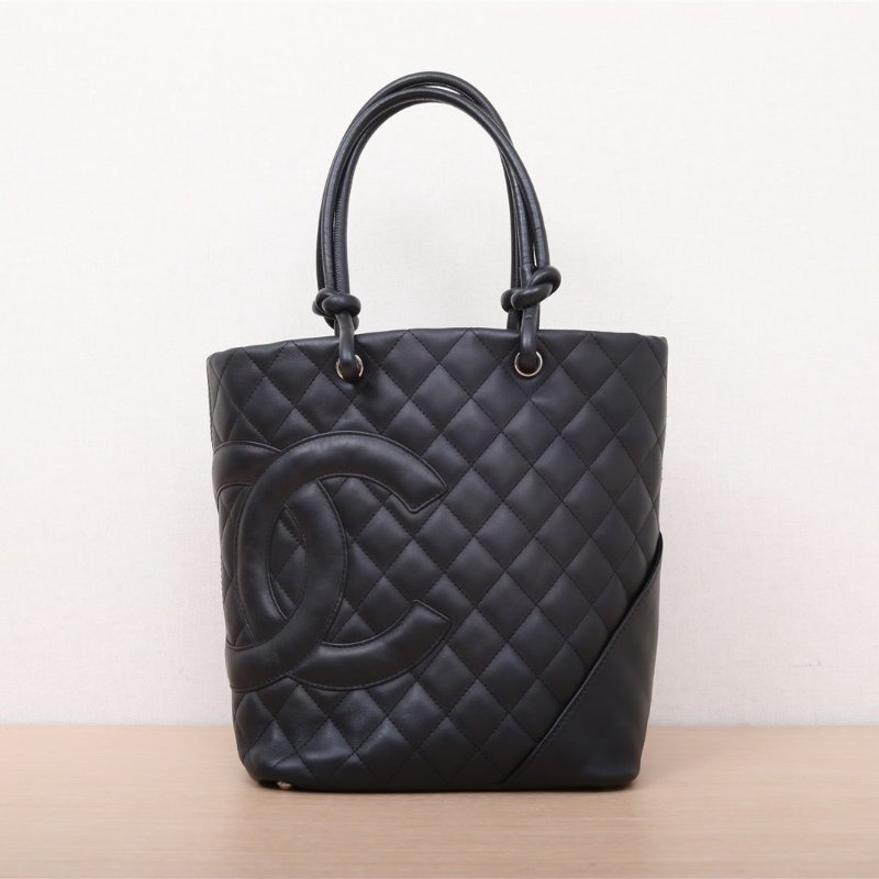CHANEL 中古康鵬菜籃子黑色牛皮9開銀扣肩背包-0