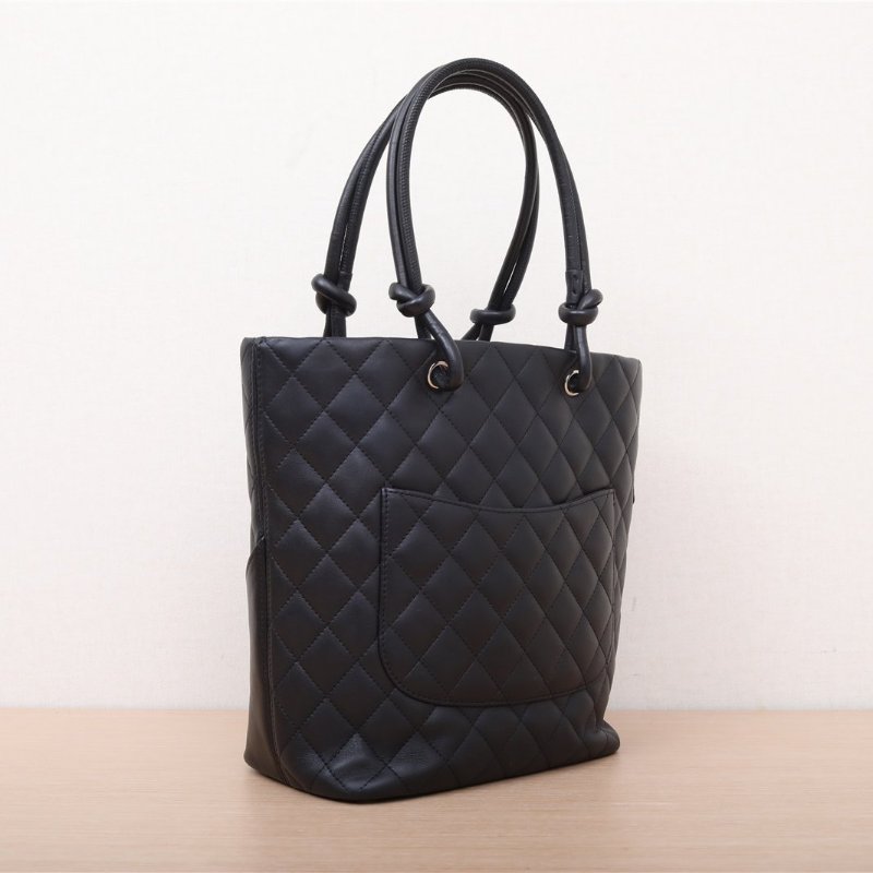 CHANEL 中古康鵬菜籃子黑色牛皮9開銀扣肩背包-3