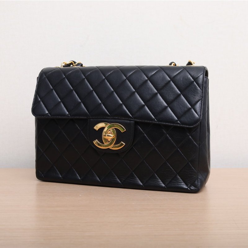 CHANEL 中古黑金羊貝嫂包30黑色4開肩背包-1