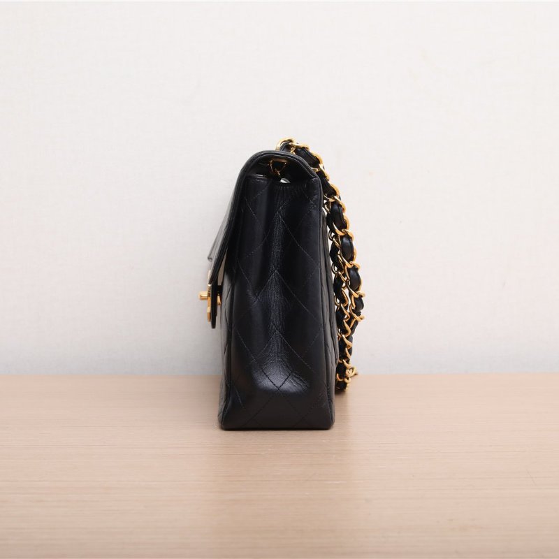 CHANEL 中古黑金羊貝嫂包30黑色4開肩背包-2