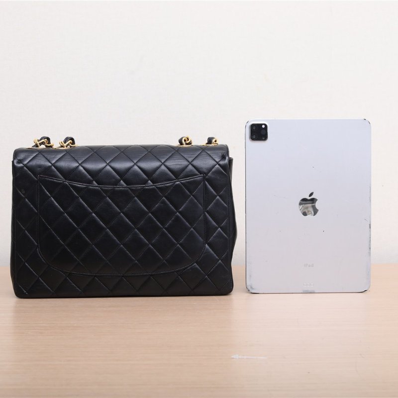 CHANEL 中古黑金羊貝嫂包30黑色4開肩背包-4