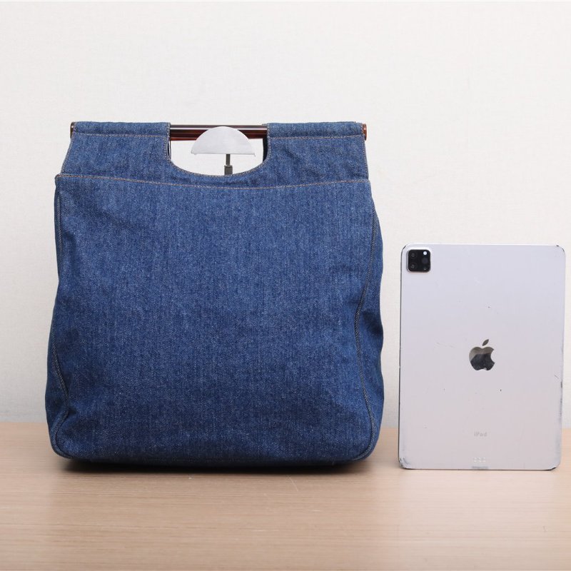 CHANEL 中古丹寧牛仔直柄玳瑁手提包牛仔藍4開肩背包-4