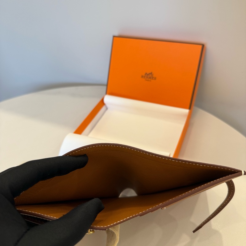 (全新）hermes愛馬仕 缺貨款Bearn雙折短夾epsom皮金棕金扣-3