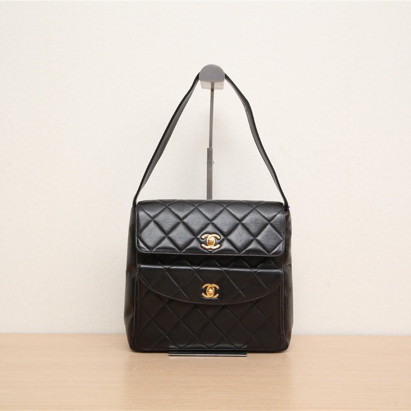 CHANEL 中古黑金羊Duma單肩包黑色4開肩背包-0