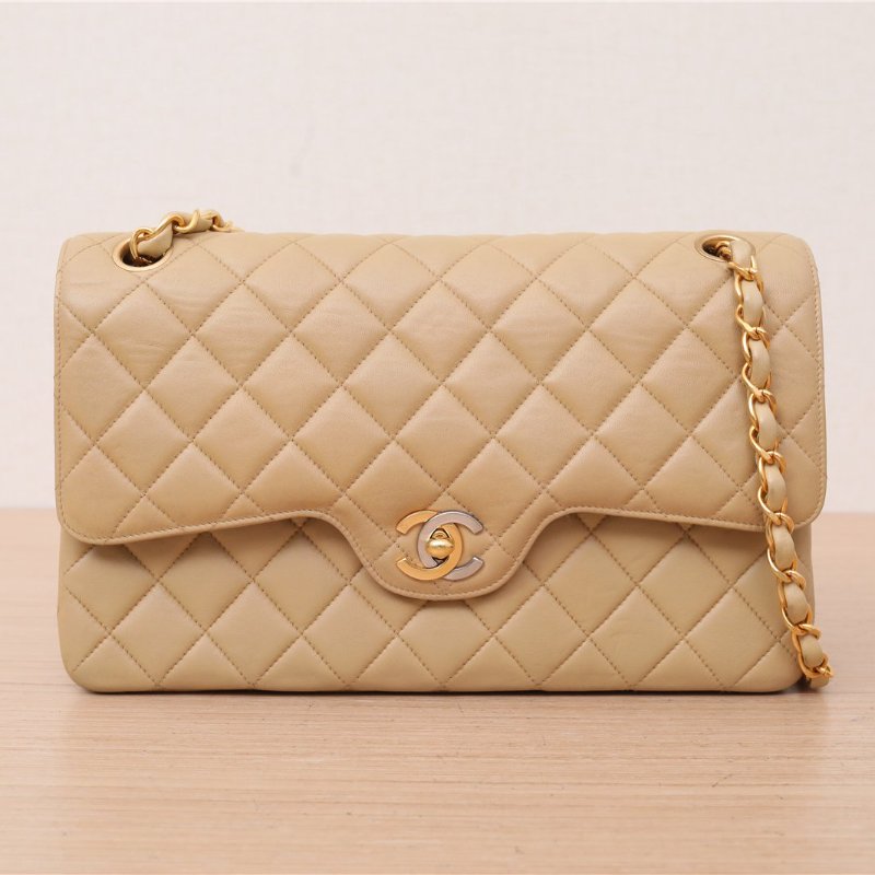 CHANEL 中古鴛鴦扣單肩包Jennie同款奶茶色3開肩背包-0