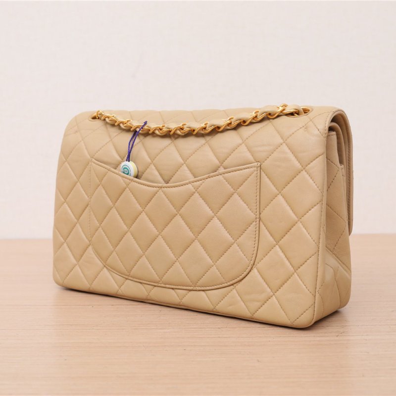 CHANEL 中古鴛鴦扣單肩包Jennie同款奶茶色3開肩背包-4