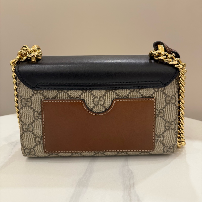 Gucci padlock黑皮革x老花-1