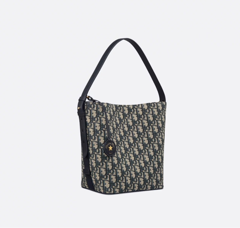 Dior最新款 Diorstar 小型水桶包 藍色緹花-0