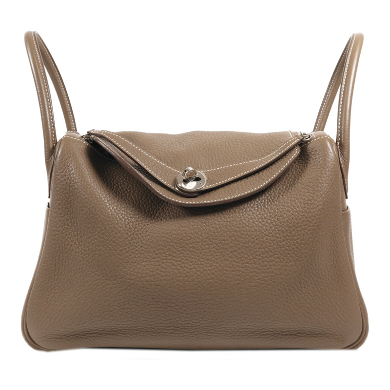 HERMES Togo皮革Lindy 30銀扣手挽肩背兩用袋Etoupe-0