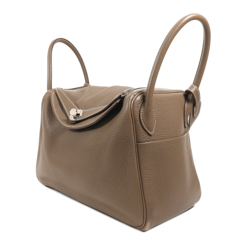 HERMES Togo皮革Lindy 30銀扣手挽肩背兩用袋Etoupe-2