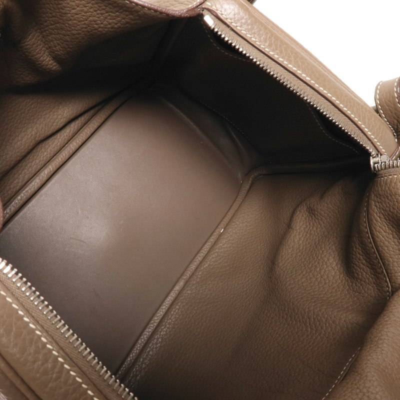 HERMES Togo皮革Lindy 30銀扣手挽肩背兩用袋Etoupe-4