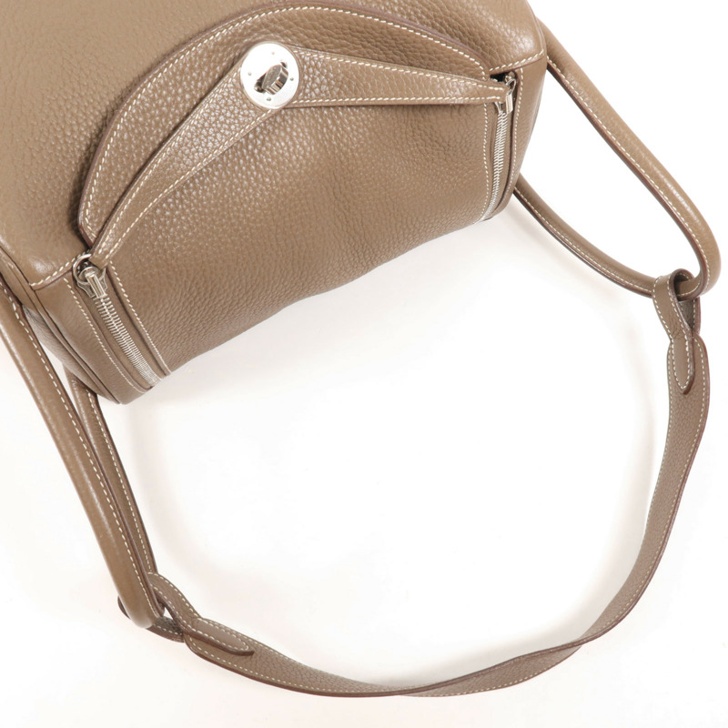 HERMES Togo皮革Lindy 30銀扣手挽肩背兩用袋Etoupe-8