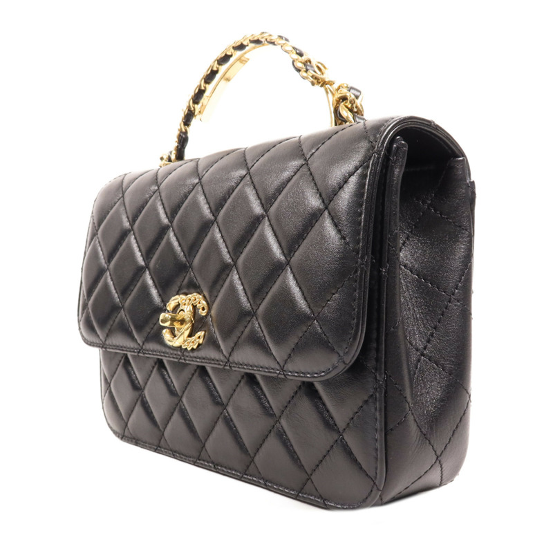 CHANEL 牛皮皮革Chain Shoulder金扣手挽肩背兩用袋-2