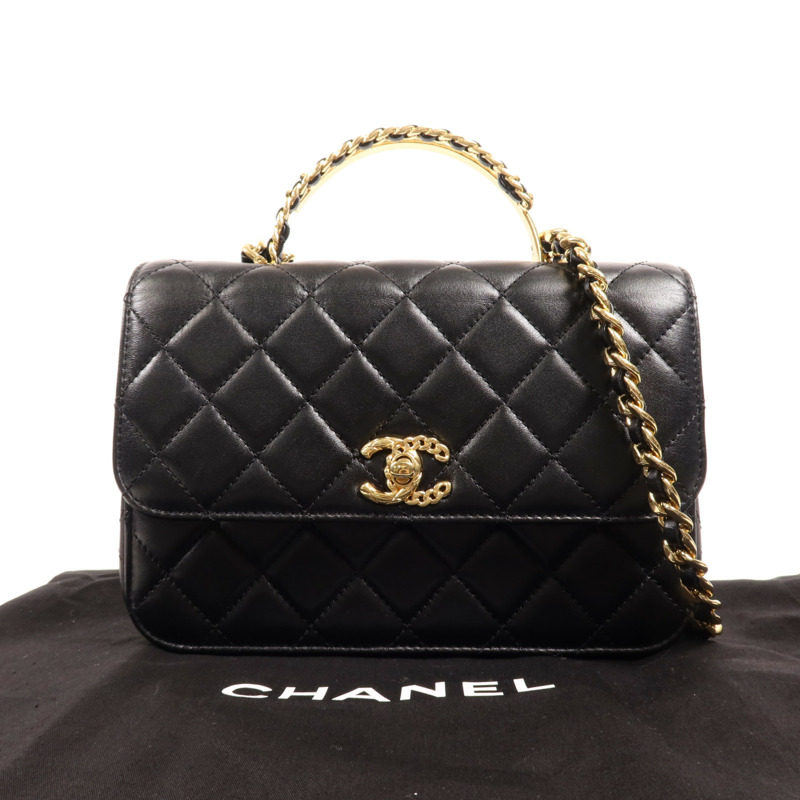 CHANEL 牛皮皮革Chain Shoulder金扣手挽肩背兩用袋-9
