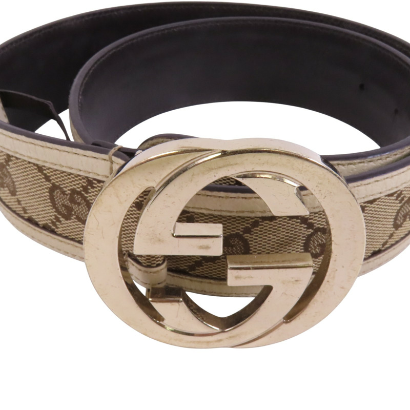 GUCCI GG帆布/牛皮皮革Gucci Belt金扣皮帶-4