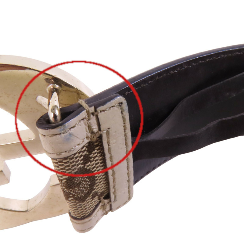 GUCCI GG帆布/牛皮皮革Gucci Belt金扣皮帶-7