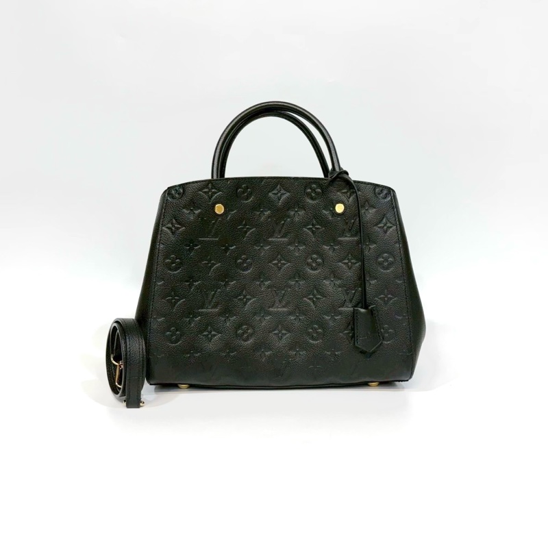 LV黑壓紋牛皮蒙田MM手提肩背包M41048-0