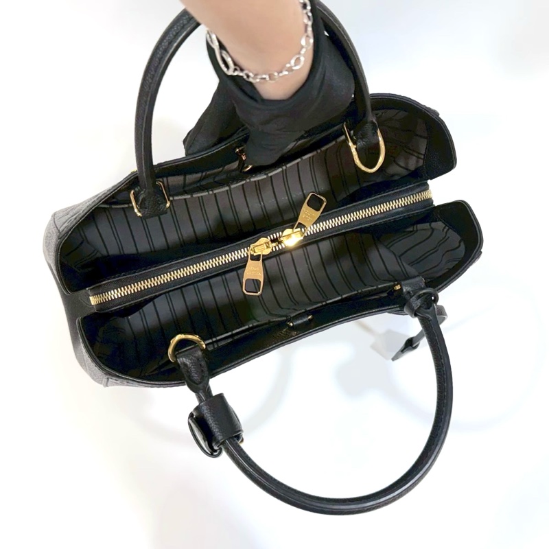 LV黑壓紋牛皮蒙田MM手提肩背包M41048-7