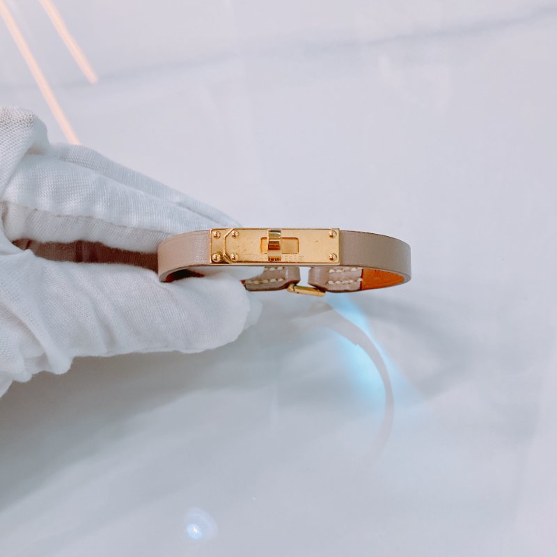 MS0359 Hermes 愛馬仕 絕版 迷你 凱莉 手環 手帶 灰色 棕色 中號 Micro Kelly Bracelet Grey and Gold x GHW Size M-1