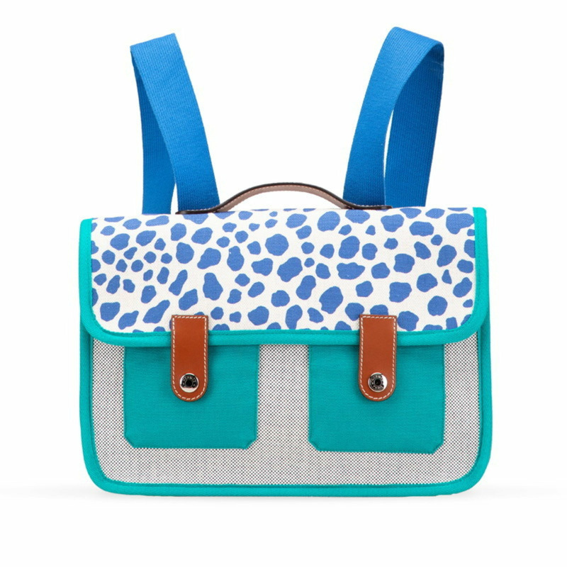 Hermes Hermès Cartable Jungle 女士藍色、棕色和綠色 Toile H 皮背包-0