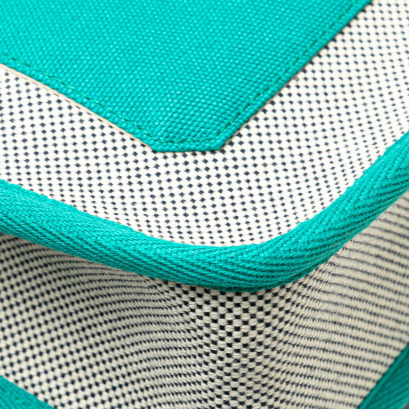 Hermes Hermès Cartable Jungle 女士藍色、棕色和綠色 Toile H 皮背包-4