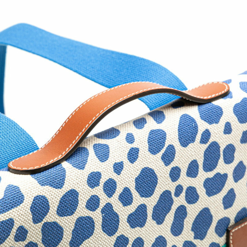 Hermes Hermès Cartable Jungle 女士藍色、棕色和綠色 Toile H 皮背包-5