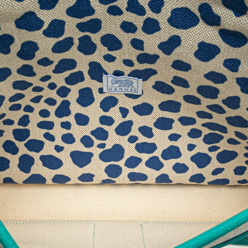 Hermes Hermès Cartable Jungle 女士藍色、棕色和綠色 Toile H 皮背包-7
