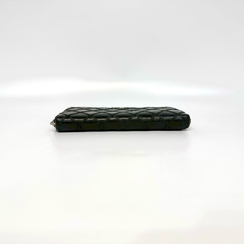 CHANEL黑銀牛皮粗縫線ㄇ拉長夾A80143-4