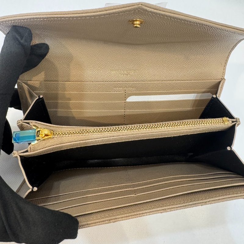 YSL奶茶金釦荔枝牛皮掀蓋長夾-8