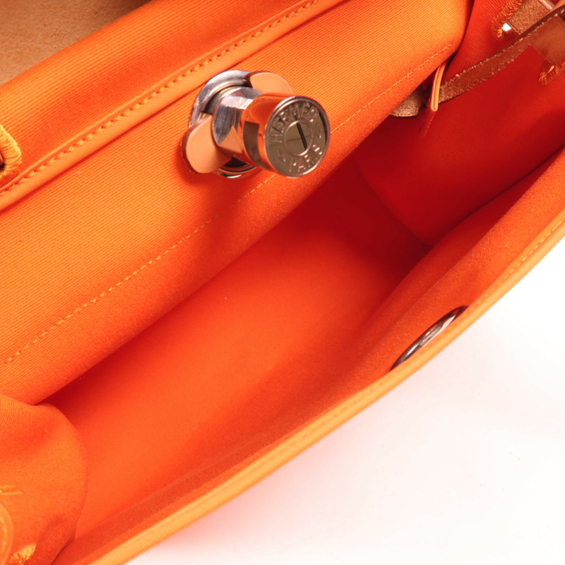 HERMES 帆布Herbag PM銀扣手挽肩背兩用袋Orange-4